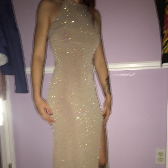 Tan Jeweled Jovani Prom Dress - Picture 4 of 5